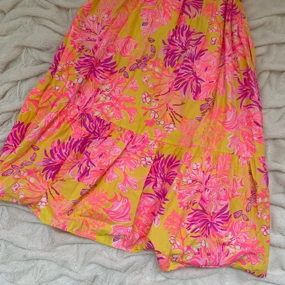 Lilly Pulitzer Bri V-Neck Cotton Midi Dress Calla Yellow Floral - Picture 8 of 11